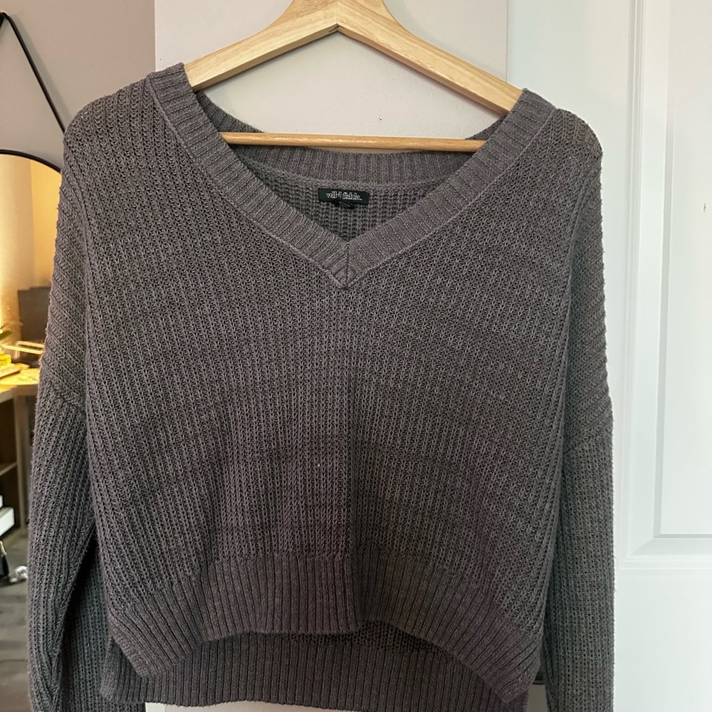 Women's V-Neck Sweater - Dark Gray